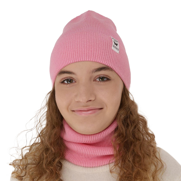 Herbst und Frühlingsset Mädchen: Mütze und Schlauchschal Rosa Leonita