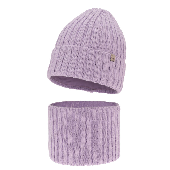 Winterset für Mädchen: Mütze und Schlauchschal in Violett Mitti