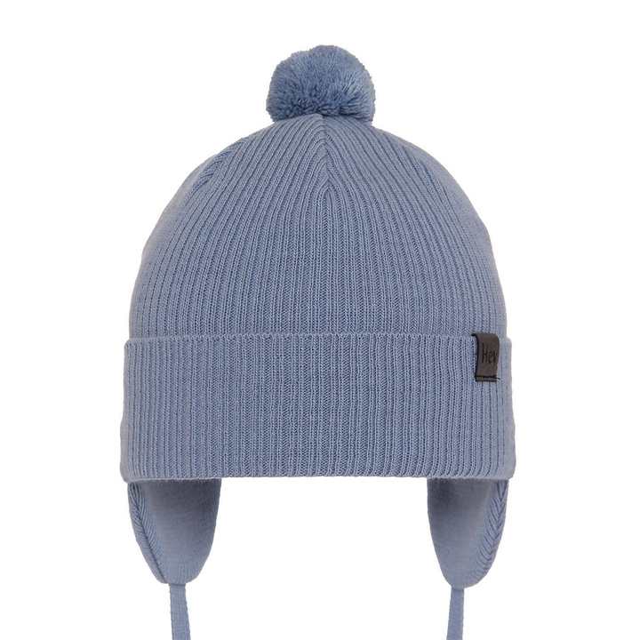 Herbst und Frühlingsmütze für Jungen mit Bommel Blau Axel