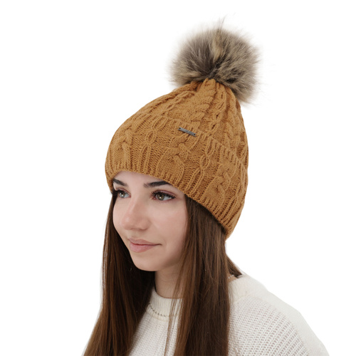 Wintermütze Damen mit Bommel Camel Omega