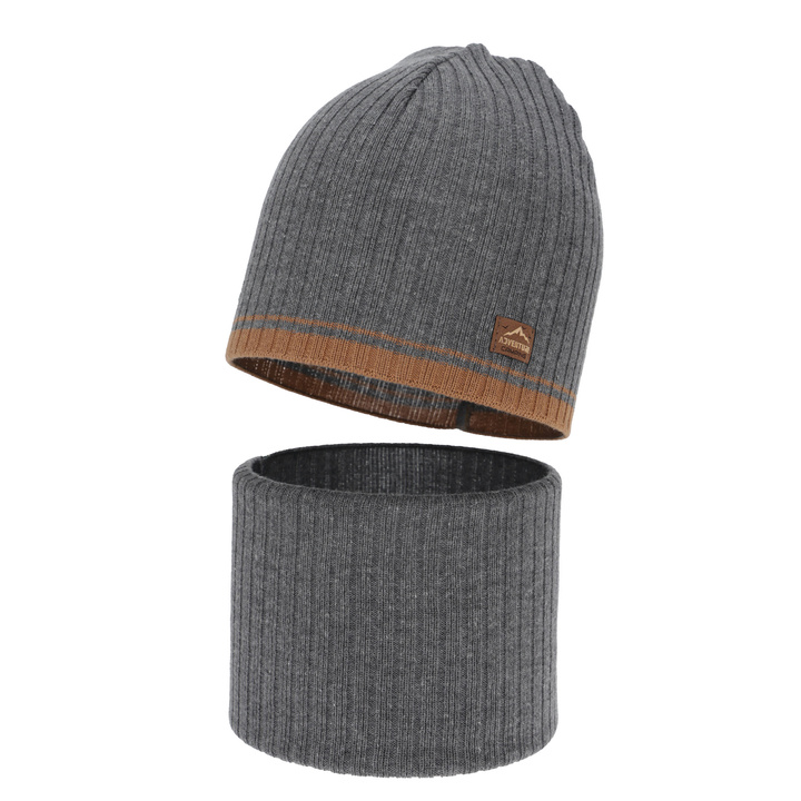 Herbst und Frühlingsset Jungen: Mütze und Schlauchschal, grau, mit Baumwolle, Eirik