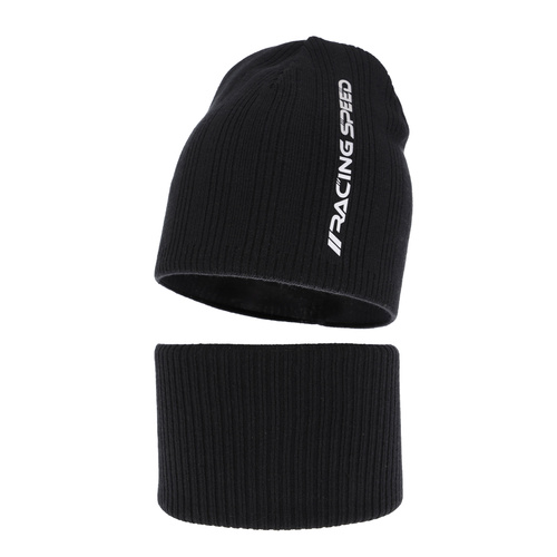Herbst und Frühlingsset Jungen: Mütze und Schlauchschal, mit Baumwolle, Schwarz Kolorado