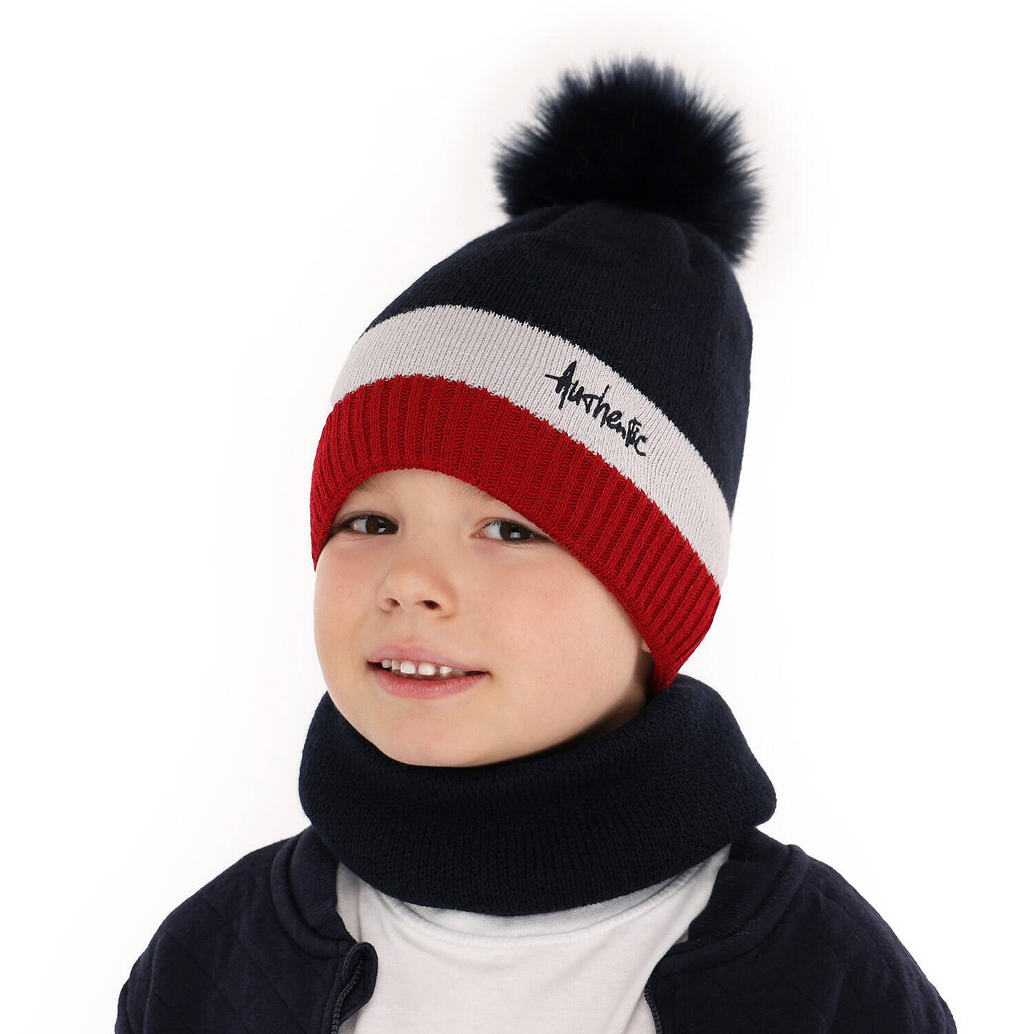 Winterset Jungen: Mütze und Schlauchschal mit Bommel Grau Madryt