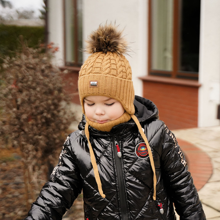 Winterset Jungen: Mütze und Schlauchschal mit Bommel Rot Salwador