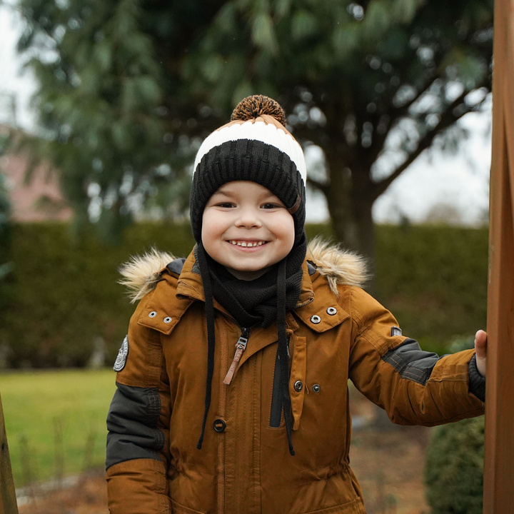 Winterset Jungen: Mütze und Schlauchschal mit Bommel Senffarben Hary