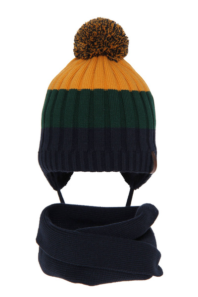 Winterset Jungen: Mütze und Schlauchschal mit Bommel Navy Blau Hary