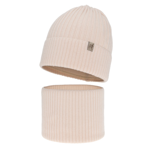 Winterset Mädchen: Mütze und Schlauchschal aus 100% Merinowolle, Rosa, Patricia