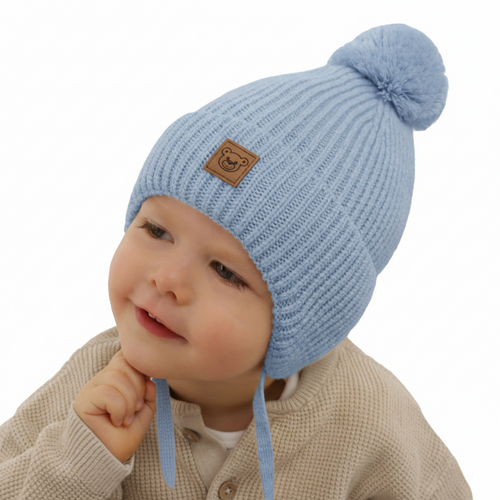 Wintermütze Jungen 100% extrafeine Merinowolle, gefüttert mit Wollfleece Light blue Tofik