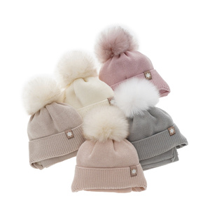 Winterset für Mädchen: Mütze und Schal aus Merinowolle in Beige Arika
