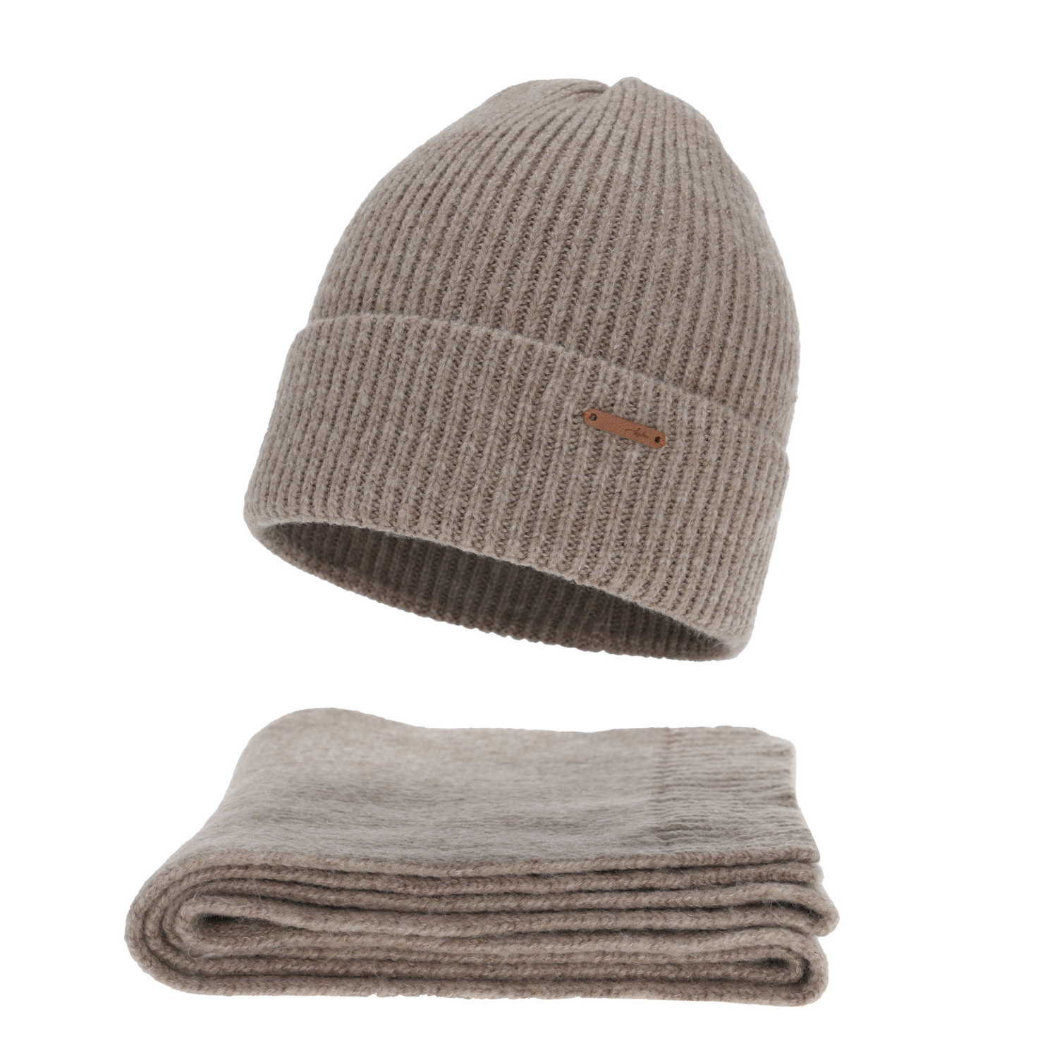 Winterset Damen: Mütze und Schal, Winter, dunkelbeige, mit Merinowolle, Seala