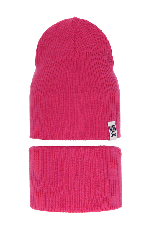Herbst und Frühlingsset Mädchen: Mütze und Schlauchschal, mit Baumwolle, Rosa Farinka