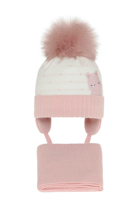 Winterset Mädchen: Mütze und Schal mit Bommel Rosa Lori