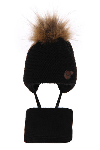 Winterset Jungen: Mütze und Schal mit Bommel Schwarz Banksi