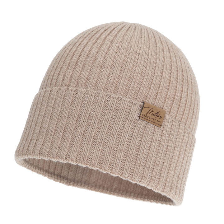 Herbst und Frühlingsmütze Damen, beige, 100% Merinowolle, nahtlos, Fabrizia