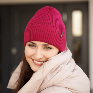Wintermütze Damen 100% extrafeine Merinowolle Rosa Megan