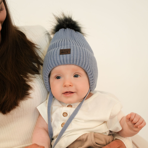 Winterset Jungen: Mütze und Schlauchschal mit Bommel Braun Denzel