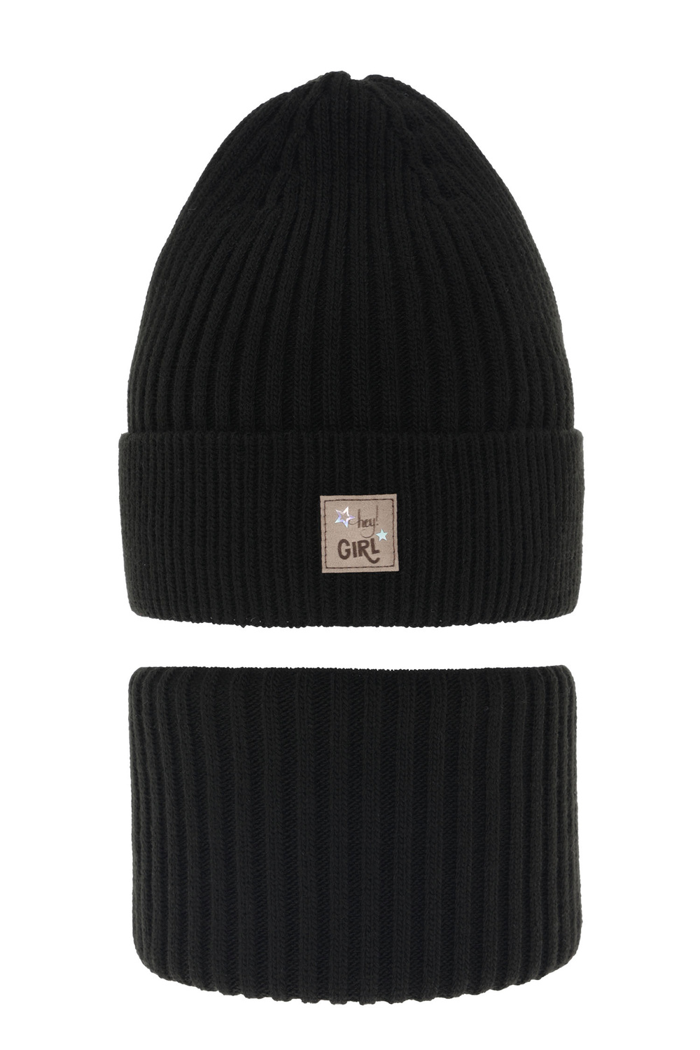 Winterset Mädchen: Mütze und Schlauchschal in Schwarz Georgina