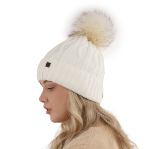 Wintermütze Damen mit Bommel Beige Renika