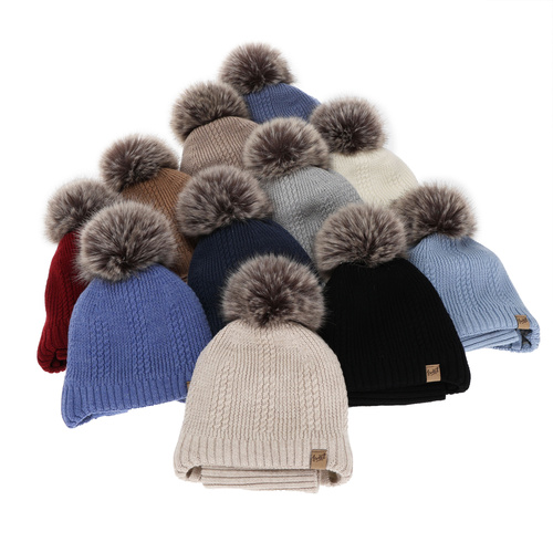 Jungen Mütze und Schal, Winter Set, schwarz, 100% Merinowolle, gefüttert mit Wollfleece, zum Binden Danny