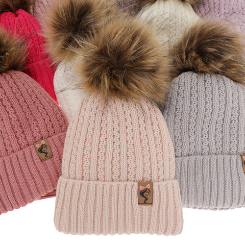 Winterset Mädchen: Mütze und Schlauchschal mit Bommel Beige Larina