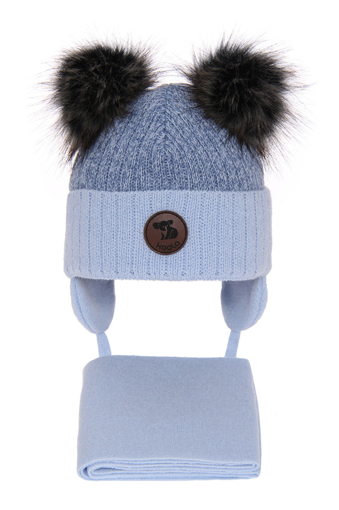 Winterset Jungen: Mütze und Schal mit zwei Bommeln Light blue Enrico