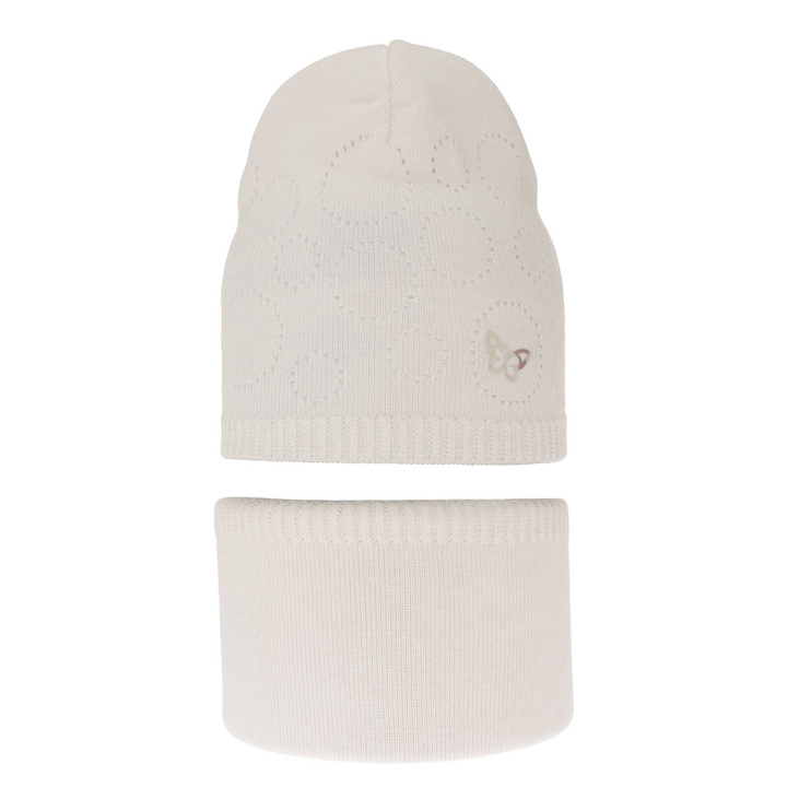 Herbst und Frühlingsset Mädchen: Mütze und Schlauchschal, mit Baumwolle, Cremefarben Amarilla