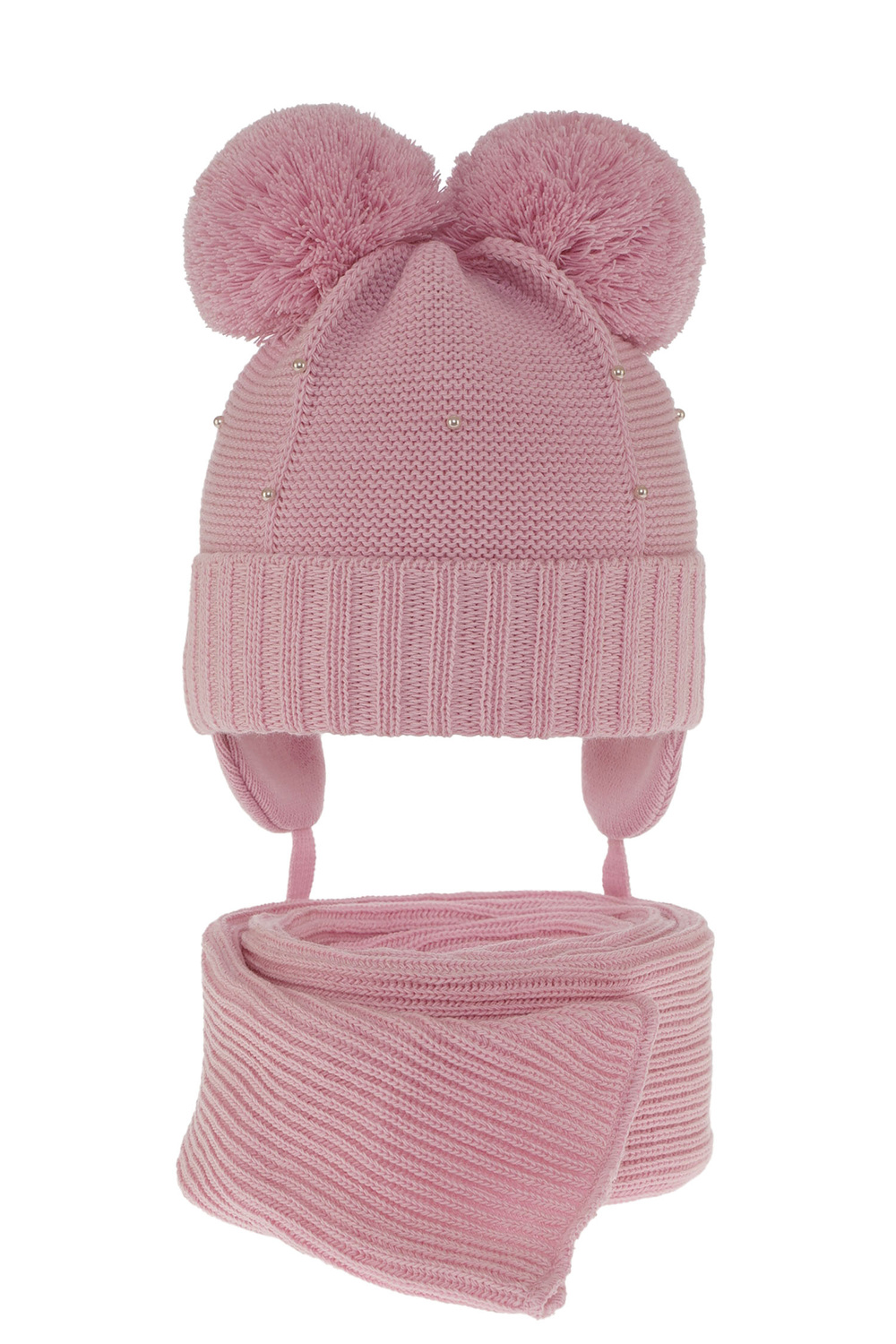 Winterset Mädchen: Mütze und Schal mit zwei Bommeln Rosa Fibien