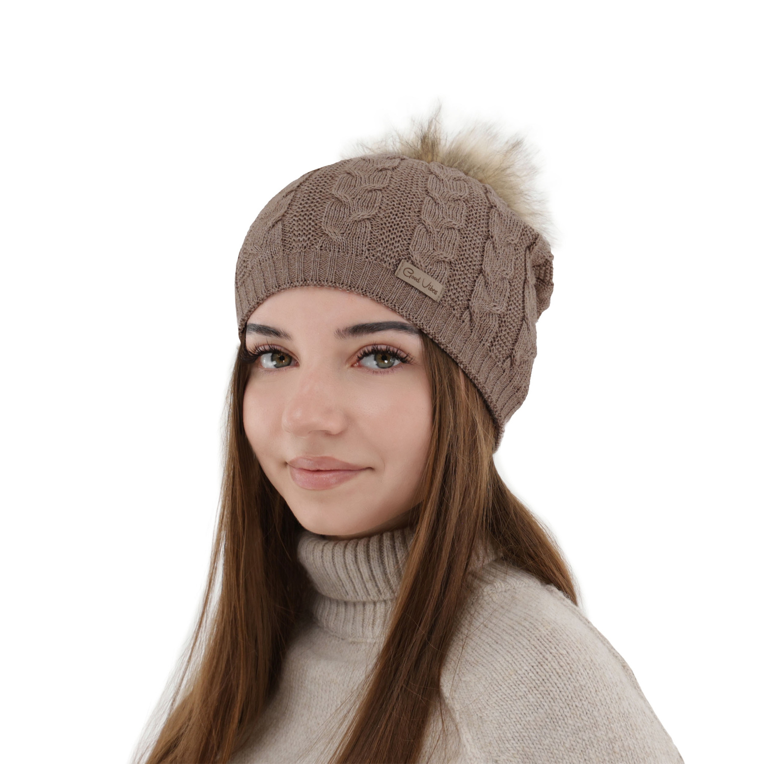 Wintermütze Damen aus Merinowolle in Beige Bafi