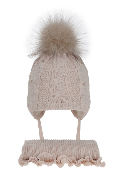 Winterset Mädchen: Mütze und Schal mit Bommel Rosa Mirella