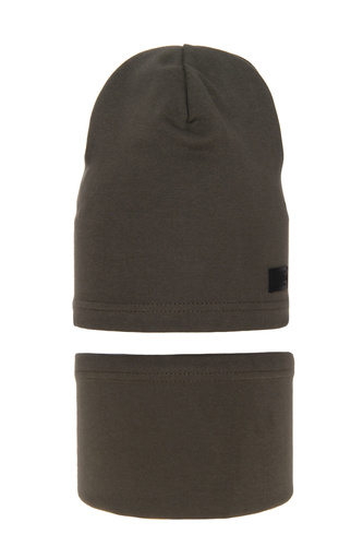 Herbst und Frühlingsset Jungen: Mütze und Schlauchschal Khaki Frizi