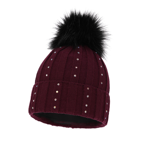 Wintermütze Damen mit Bommel Burgunder Mada