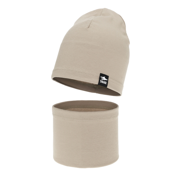 Herbst und Frühlingsset Jungen: Mütze und Schlauchschal, Baumwolle, beige, Rumel