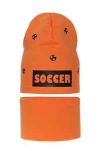 Herbst und Frühlingsset Jungen: Mütze und Schlauchschal Orange Soccer