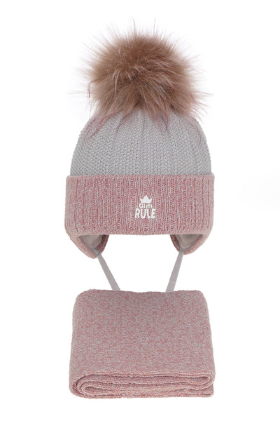 Winterset Mädchen: Mütze und Schal mit Bommel Rosa Sindi