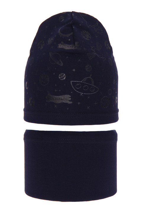 Herbst und Frühlingsset Jungen: Mütze und Schlauchschal Navy Blau Kosmos