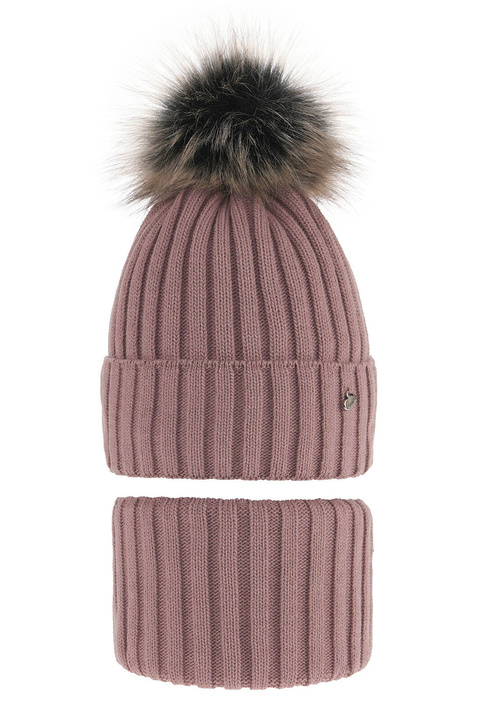 Winterset Mädchen: Mütze und Schlauchschal mit Bommel Rosa Wilma