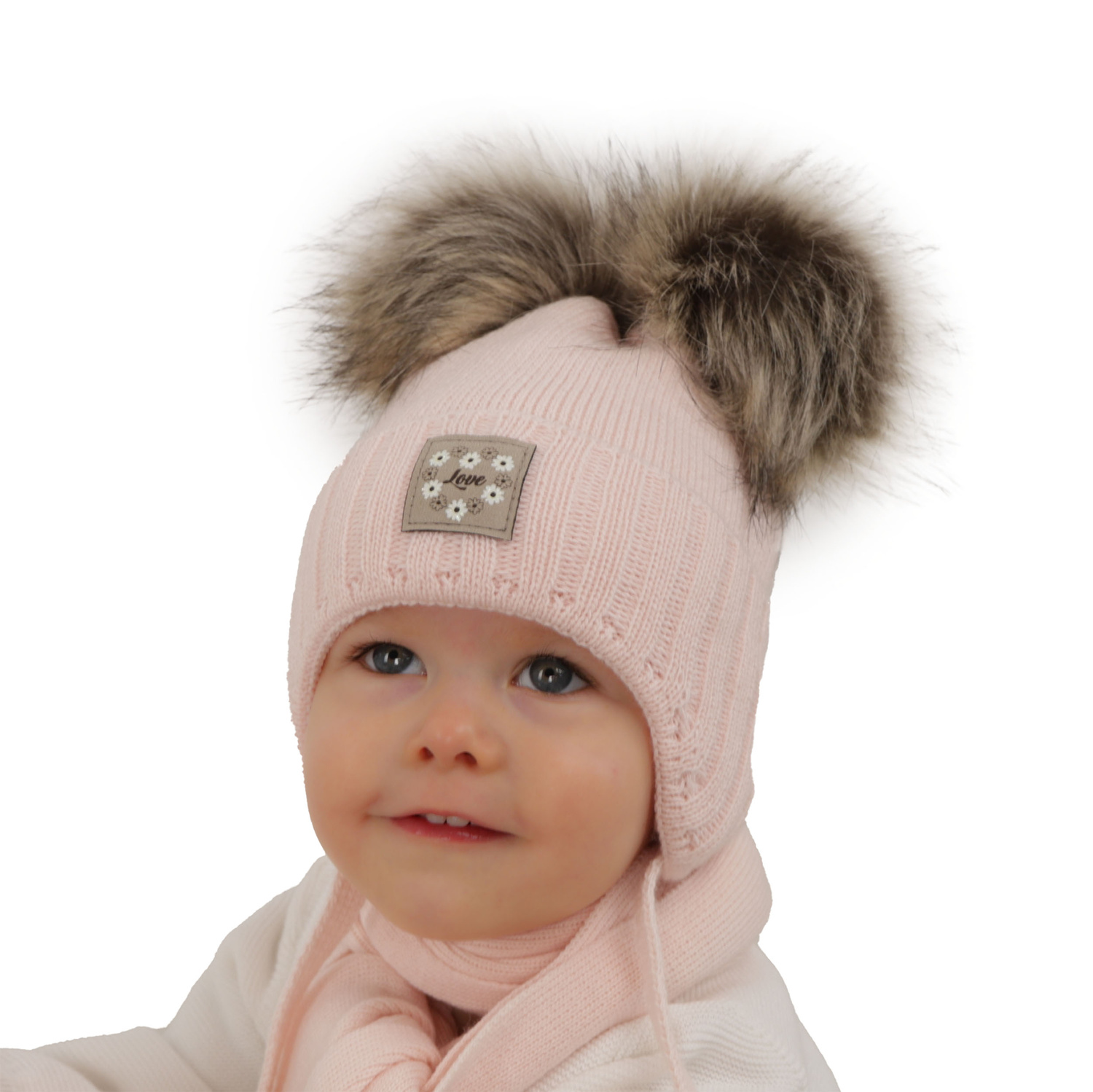 Winterset Mädchen: Mütze und Schal mit zwei Bommeln Beige Jazz