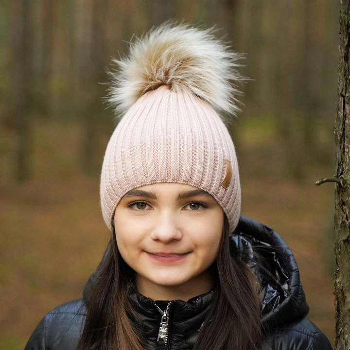 Wintermütze für Mädchen mit Bommel Rosa Werbena