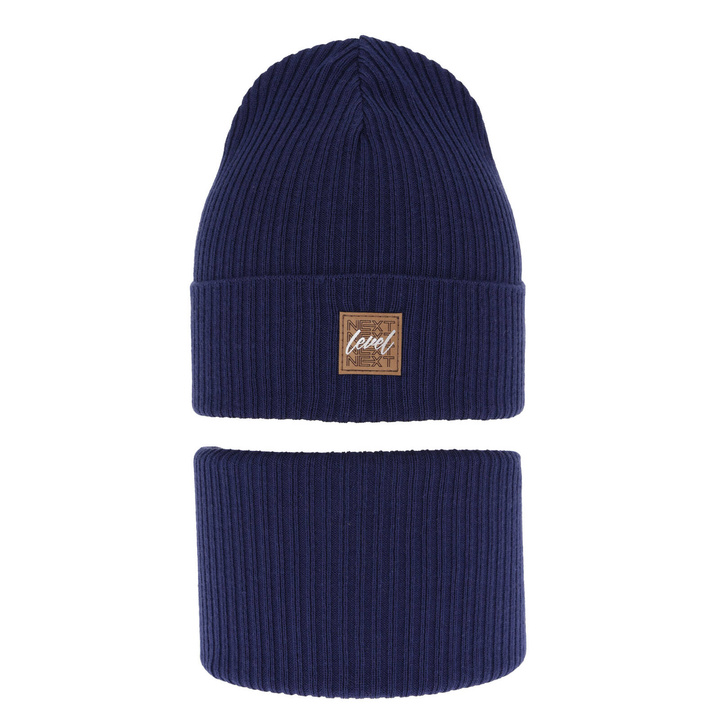 Herbst und Frühlingsset Jungen: Mütze und Schlauchschal, mit Baumwolle, Navy Blau Fenix