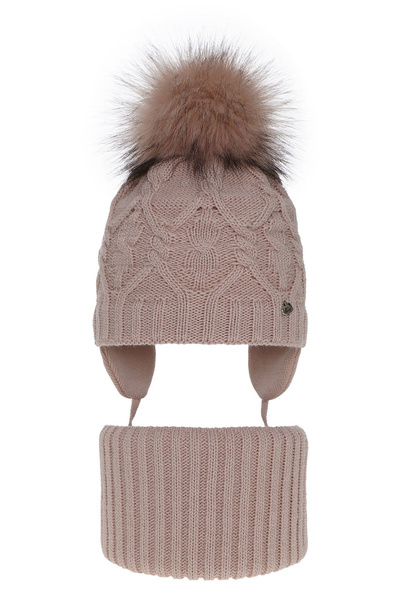 Winterset Mädchen: Mütze und Schlauchschal mit Bommel Rosa Elena