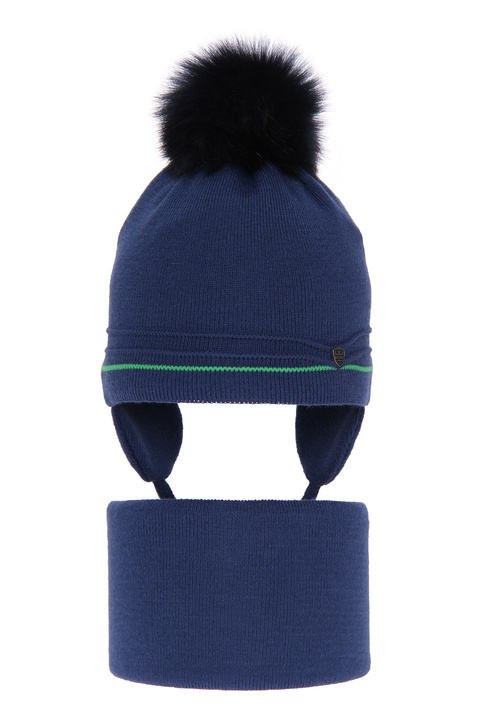 Winterset Jungen: Mütze und Schlauchschal mit Bommel Blau Burgund