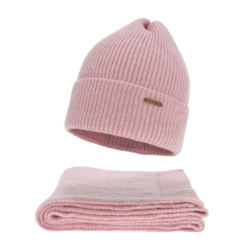 Winterset Damen: Mütze und Schal, Winter, rosa, mit Merinowolle, Seala