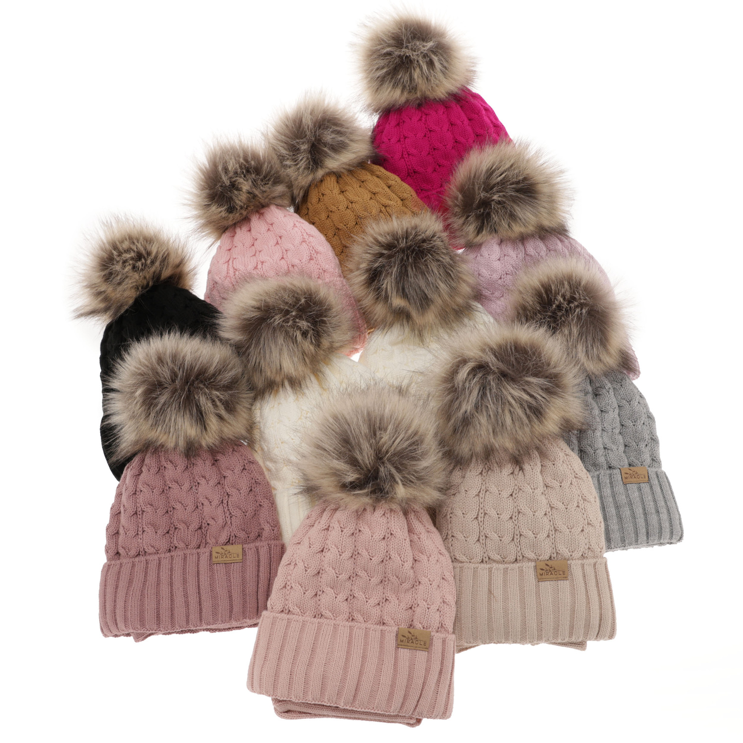 Winterset Mädchen: Mütze und Schlauchschal mit Bommel Beige Tanzania
