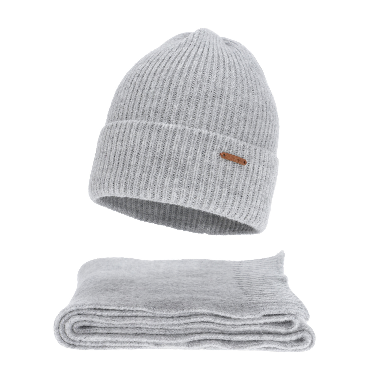 Winterset Damen: Mütze und Schal, Winter, grau, mit Merinowolle, Seala