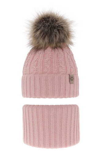 Winterset Mädchen: Mütze und Schlauchschal mit Bommel Rosa Pretoria