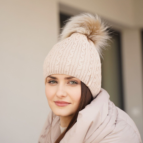 Wintermütze Damen mit Bommel Grün Xena