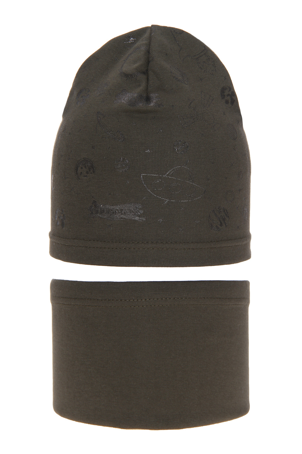 Herbst und Frühlingsset Jungen: Mütze und Schlauchschal Khaki Kosmos