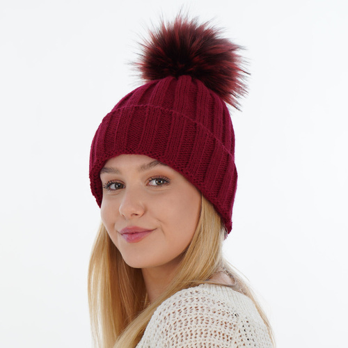 Wintermütze Damen mit Bommel Rosa Mokka