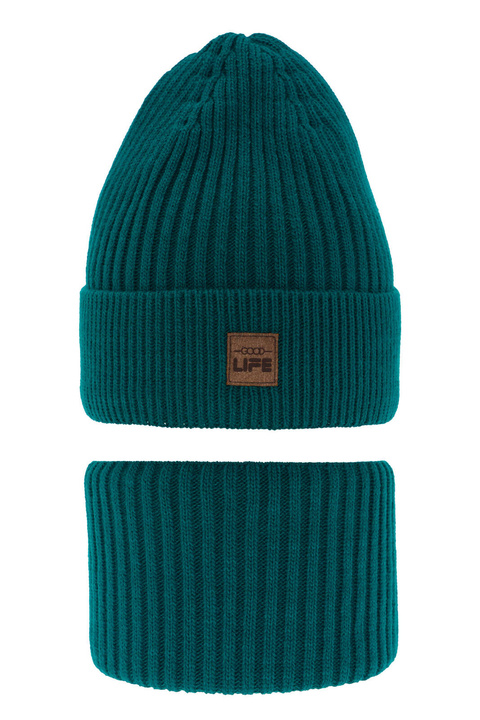 Winterset für Jungen: Mütze und Schlauchschal in Grün Basilio