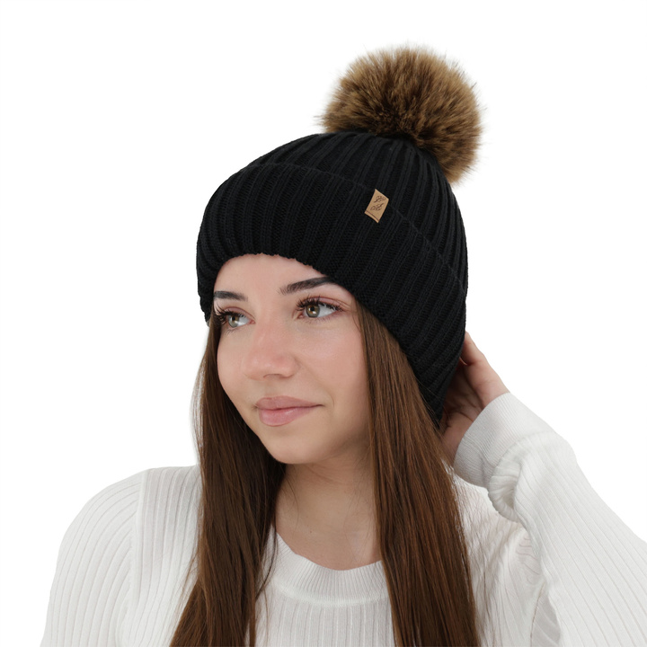 Wintermütze Damen, schwarz, mit Merinowolle, Zamira